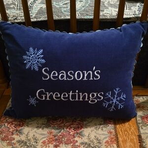 Season's Greetings Blue Holiday Pillow